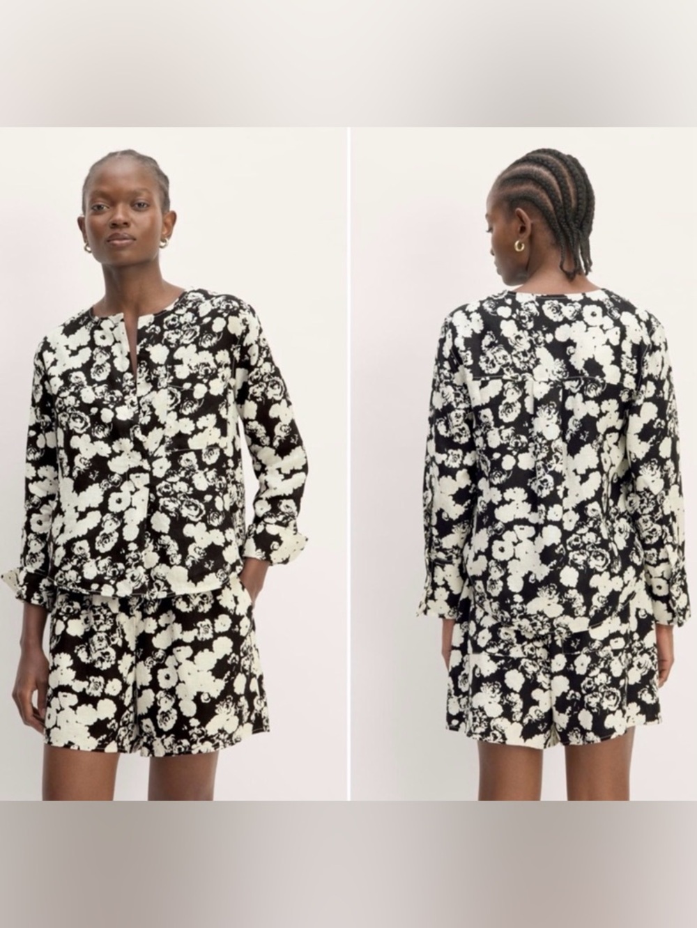 Everlane floral linen popover Button-Front Top